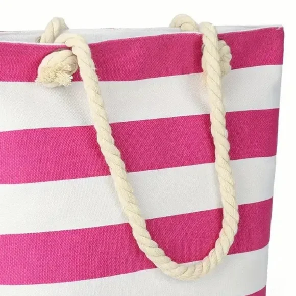 LARGE PINK & WHITE CANVAS BEACH OR POOL BAG OR SHOPPER- PERFECT TOTE- NE… - Picture 3 of 6